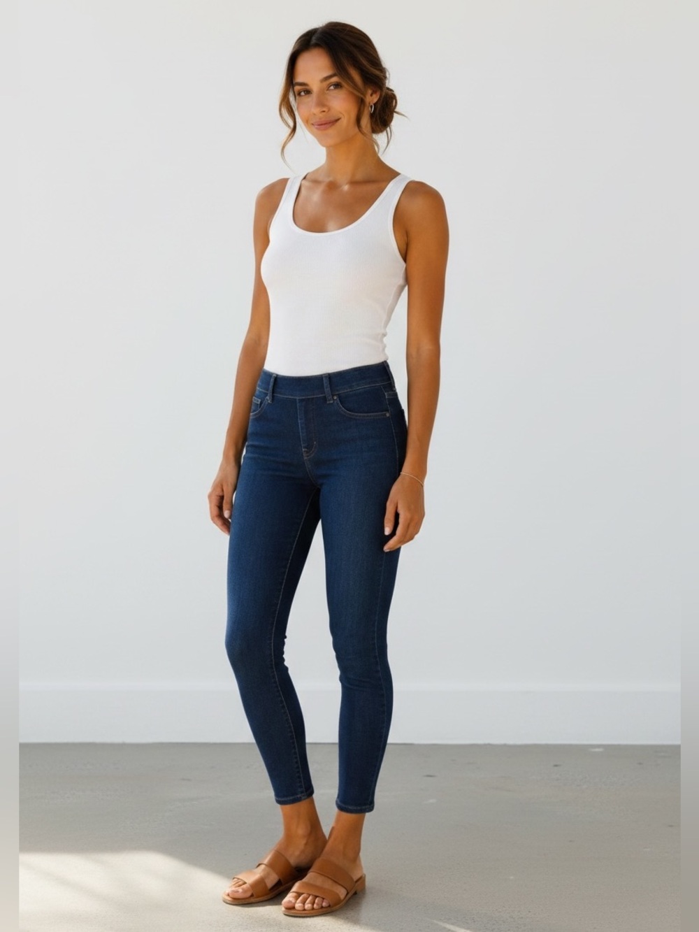 NWT SPANX Ankle Skinny Jeans Midnight Shade Dark Blue Size M